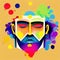 Male face with closed eyes flat illustration. Rainbow male head. AI-generated