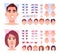 Male face constructor. Man face parts avatar creation kit lips nose eyes head various emotions exact vector