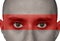 Male face, eyes close-up with the drawn national flag of Belarus, the concept of political repression, arrest, crime, civil rights