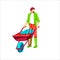 Male farmer or gardener pushing wheelbarrow cart