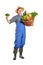 Male farmer holding a basket full of vegetables