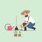 Male farmer planting young seedlings plants flowers and vegetables man working in garden agricultural worker in uniform