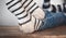 Male feet with ripped woolen socks