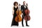 Male and female artists posing with cellos