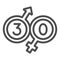 Male and female beginning with 30 line icon, love and relationship concept, thirty vector sign on white background