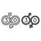 Male and female beginning with 30 line and solid icon, love and relationship concept, thirty vector sign on white