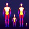 Male and female body warmth in infrared spectrum. Human temperature schematic vector illustration