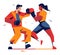 Male and female boxers in a boxing match. Energetic boxing stance, competitive sports illustration. Gender equality in