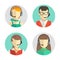 Male and female call center avatars in a flat style with a headset, conceptual of communication. Vector icons set