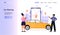 Male and female characters are using car sharing application on smartphone