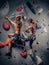 Male and female climbing on a climbing wall.