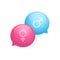 Male and Female Conversation represented With Vibrant Colored Speech Bubbles on White Background.