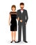 Male and female couple in elegant clothes for official social events. Black tie dress code. Cocktail evening clothes.