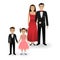 Male and female couple and two kids in elegant clothes for official social events. Black tie dress code.