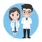 Male and female doctors cartoon characters