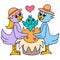 Male and female duck parents welcome the birth of their child, doodle icon image kawaii