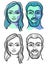 Male and female faces of Scandinavian appearance. Two options: black-white and color
