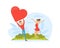 Male and Female Feeling Love and Affection Holding Heart and Jumping with Joy Vector Illustration