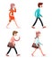 Male Female Geek Hipster Girl Man Vintage Woman Character Walk Mobile Phone Bag Case Icons Set Isolated Retro Cartoon