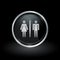 Male female gender icon inside round silver and black emblem