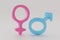 Male and female gender signs pink and blue icon. Relationship between men and women.