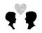 Male and female head profile silhouettes with printed circuit board heart, digital love concept, vector