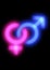 Male and female icon neon symbols together