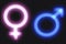 Male and female icon neon symbols together