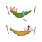 Male and Female Lying in Hammock Drinking Cocktail Having Rest Vector Illustration Set