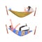 Male and Female Lying in Hammock Drinking Cocktail Having Rest Vector Illustration Set