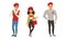 Male and Female Parisian Characters Wearing Red Beret Vector Illustration Set