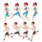 Male And Female Running Vector. Animation Frames Set. Sport Athlete Fitness Character. Marathon Road Race Runner. Woman