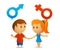 Male female sign with girl and boy