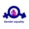 Male and female sign merged together and directed to equally opposite sides as a symbol of equality