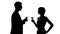 Male and female silhouettes holding wine glasses, lovers celebrating anniversary