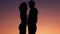 Male and female silhouettes kissing passionately sunset, outdoor romantic date