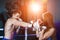 Male and female sporty couple practicing boxing at the gym at boxing ring.