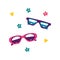 Male and female sunglasses, flat cartton style. Travel summer thing, colorful illustration accessory, isolated