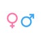 Male and female symbol in blue and pink colour. Gender icon for man and woman. Flat vector illustration EPS 10