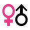Male and female symbols.Male and female symbols. Vector illustrations. Black-and-white contour. Combinations.
