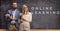 Male and female teachers in front of a blackboard with text online learning