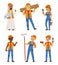 Male and female workers in uniform. Engineers and builders on the work. Vector characters set isolate