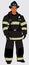 Male firefighter in dark uniform. Full-length figure