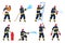 Male firefighters characters set vector flat illustration. Fireman emergency safety actions