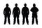 Male firefighters standing in different position silhouette set vector. Modern fireman with anonymous faces silhouette. Emergency