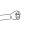 Male fist growth on a white background with white lines defining the fingers and thumb. Concept of aggression and violence. War