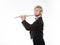 Male flutist wearing tailcoat plays flute