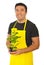 Male gardener holding chrysanthemum