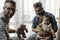 Male gay couple with adopted baby girl at home - Two handsome fathers playing with their daughter - Lgbtq+ family at home -
