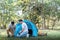 Male gay couple asian traveling with tent camping outdoor and various adventure lifestyle hiking active summer vacation